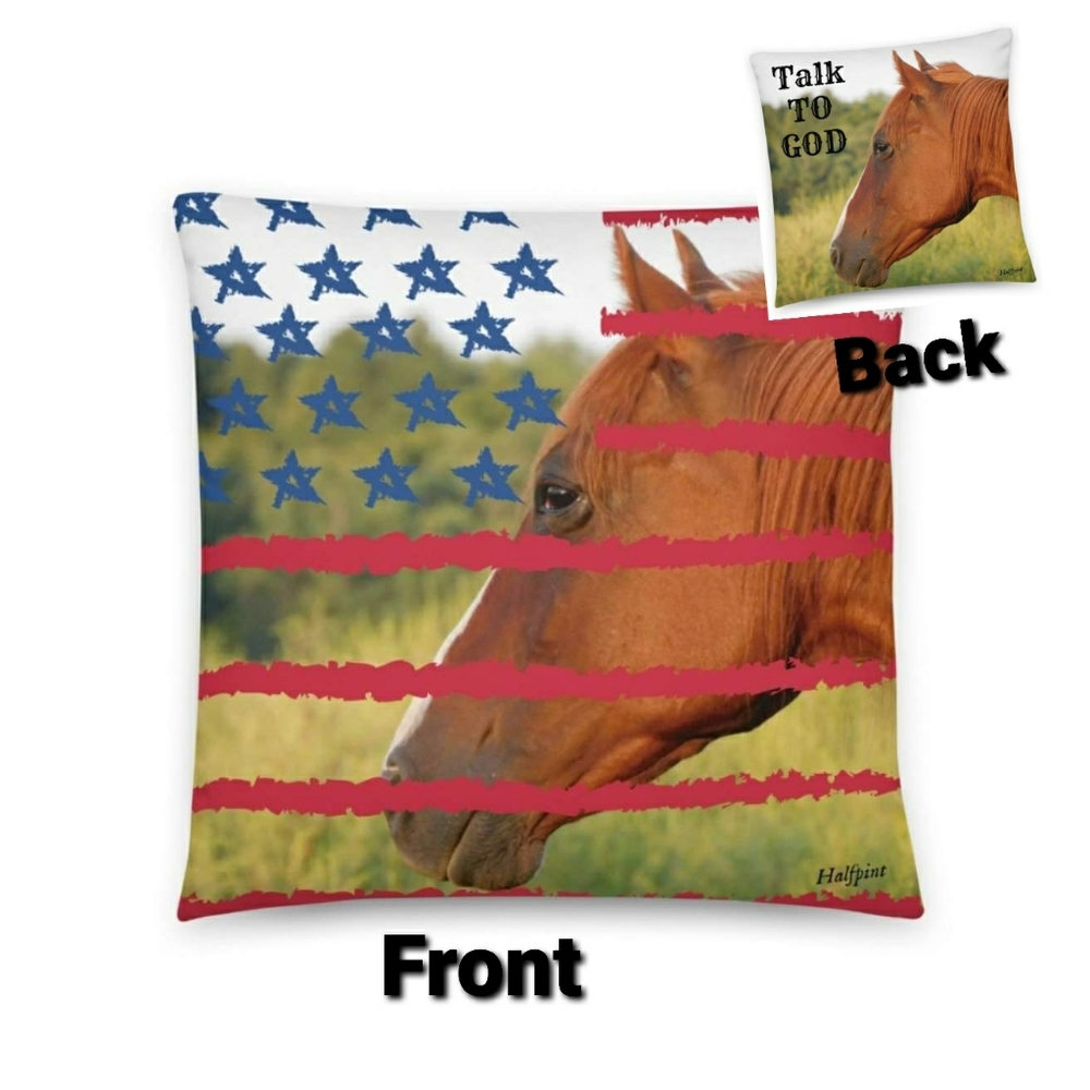 American flag horse Talk to God Pillow double sided red White blue